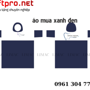 Áo mưa nhựa xanh đen logo DENTAL REPAIR
